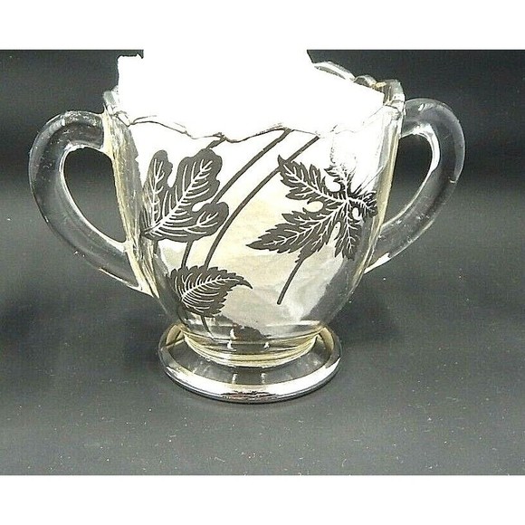 Silver City Glass Creamer and Sugar Forest Pattern Overlay - Picture 5 of 12